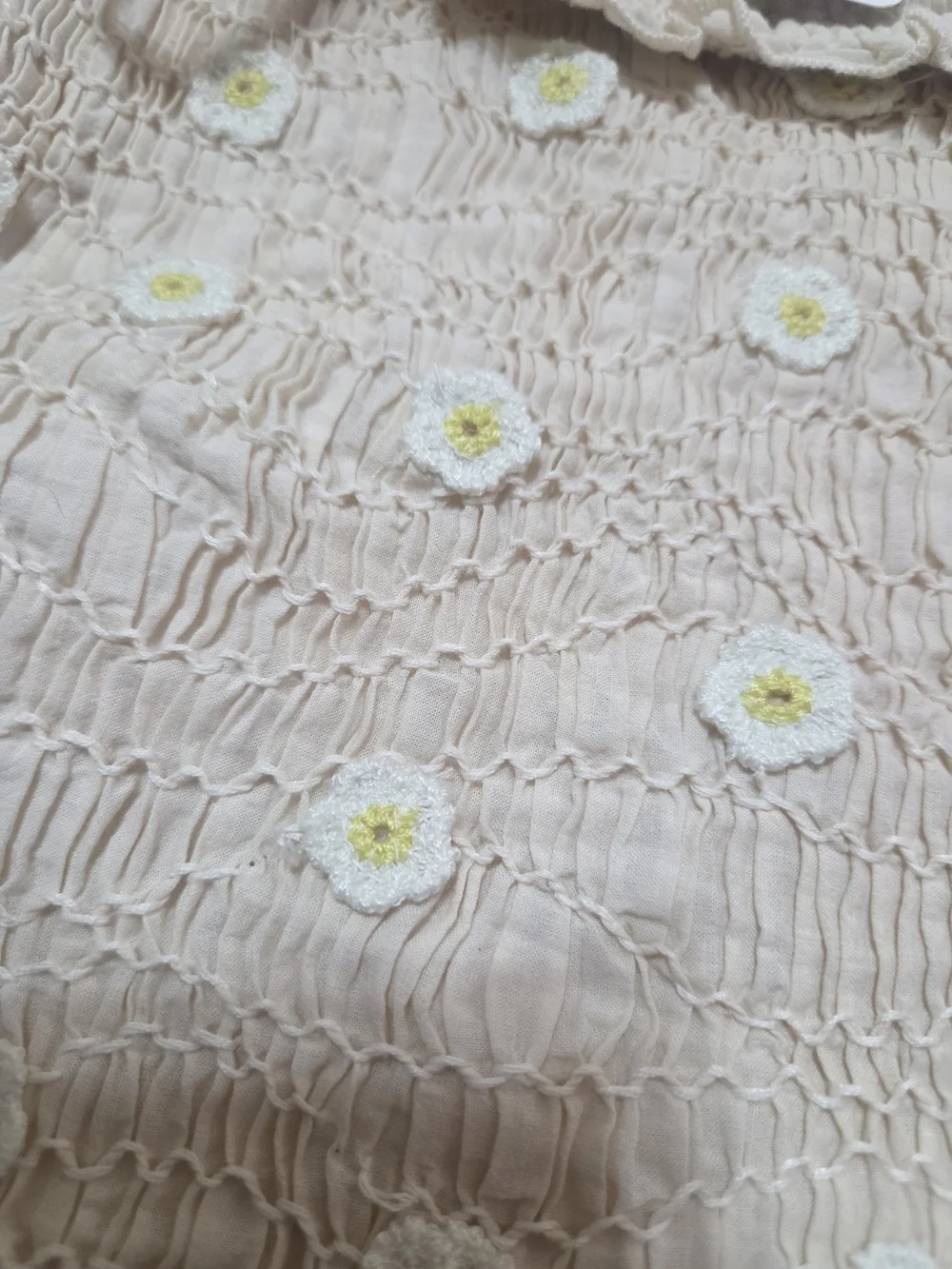 Cream Floral Smocked Midi Dress